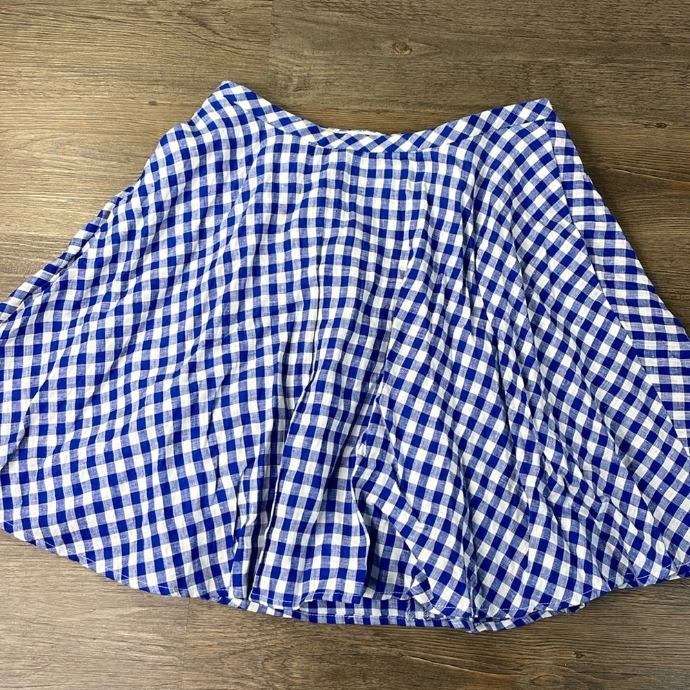 J. Crew Women’s Blue White Gingham Pleated Linen Mini Skirt, size 2